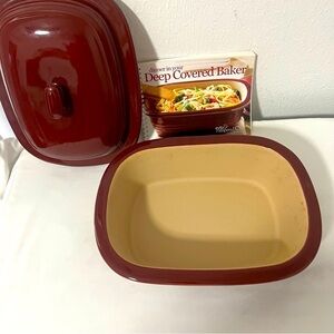 Pampered Chef Cranberry Deep Roaster Covered Baker Stoneware 3.1 Qt USA 5103 EUC
